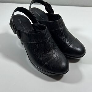EuroStep Womens Leather Mules Megan Straps Clog Sling Back Black Size 7.5